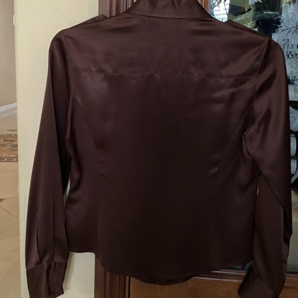 Laundry by Shelli Segal Chocolate Brown Silk Blouse Sz Sm/Med - Picture 2 of 13